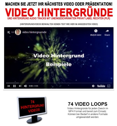 74 Video Hintergründe und 30 Audio Tracks