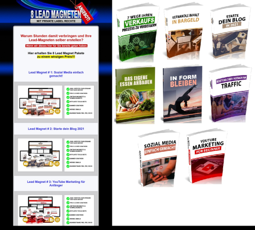 8 Lead Magnete im Paket  -  PLR Komplettpaket